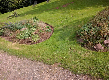 Flower beds and gravel path